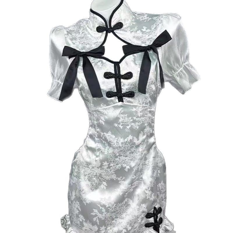 LIKENNY Cheongsam Cosplay Sexy Maid Chinese Cute Lolita Dress with Open Perfect for School and Cultural Festivals 2-Piece Set, Outfit, Style, Chest,