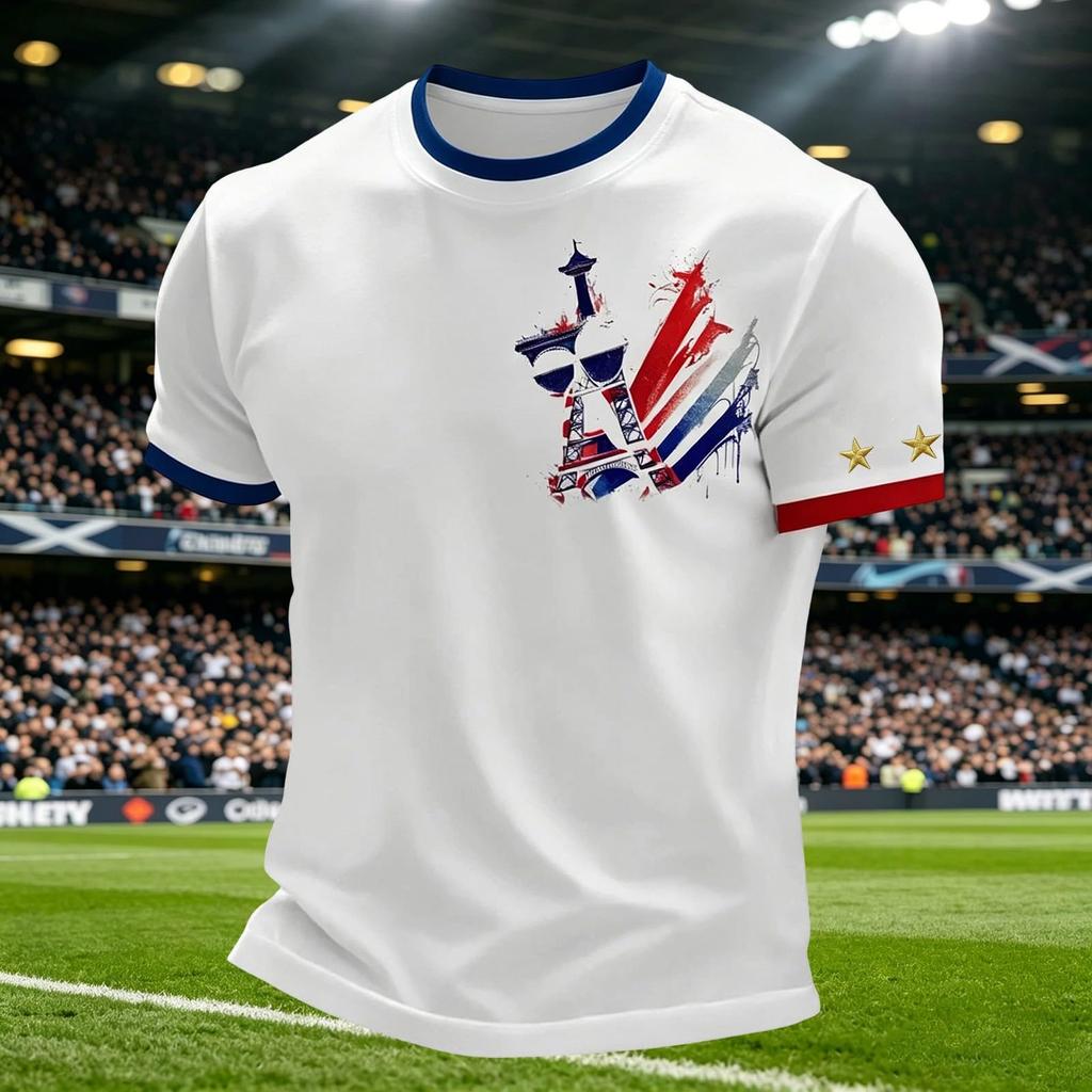 Men's Casual Crew Neck Short Sleeve Pullover T-Shirt Football Fan Jersey World Cup Supporter Top France Design