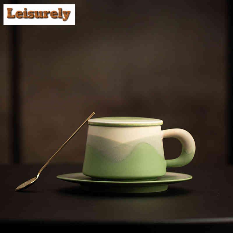 300ml Mountain Wild Color Coffee Mug with Plate Cappuccino Latte Cup Afternoon Tea Mug Cup Saucer Kit Office Water Cup Cafe Gift