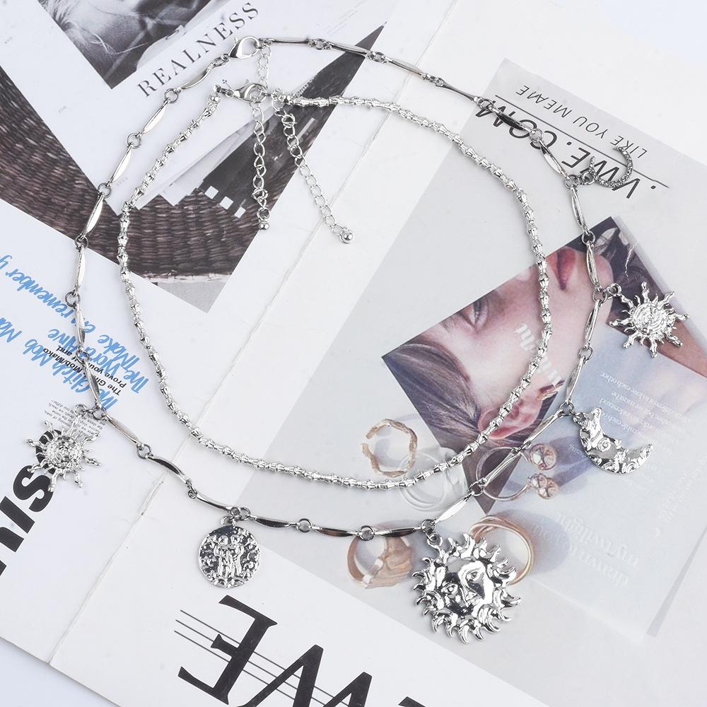 Multi-layer Necklace Fashionable Retro Light Luxury Multi-accessory Jewelry Sun Moon Earrings Necklace