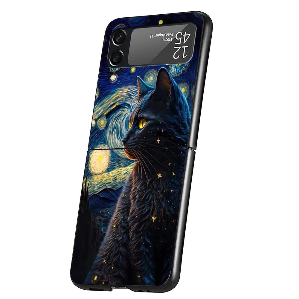 Black Cat Cartoon Cute Cover Phone Case For Samsung Galaxy Z Flip 7 6 5 4 3 5G Flip7 Flip6 Flip5 Flip4 Flip3 Black Fundas Shell