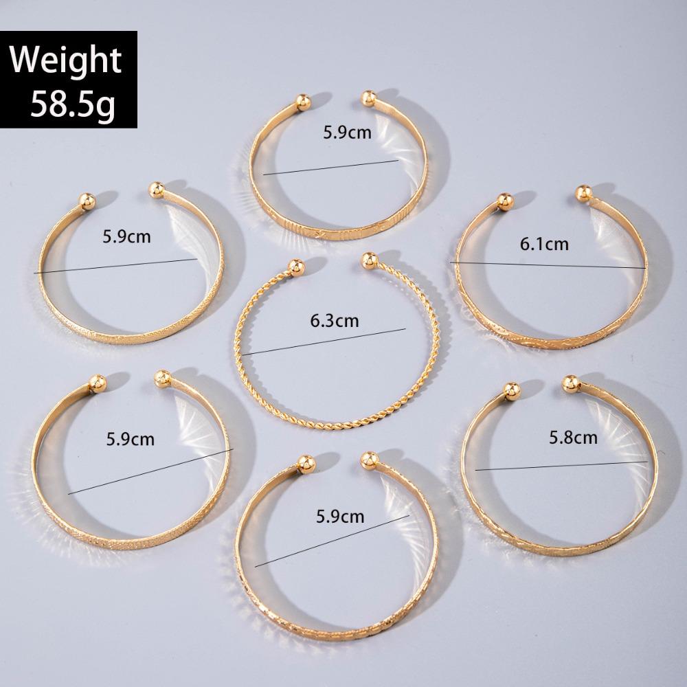 7 Pcs Set Fashion Retro Star Heart Bracelet Geometry Irregular Fold Wear Punk Opening Bangles Set for Women Men Jewelry Gifts