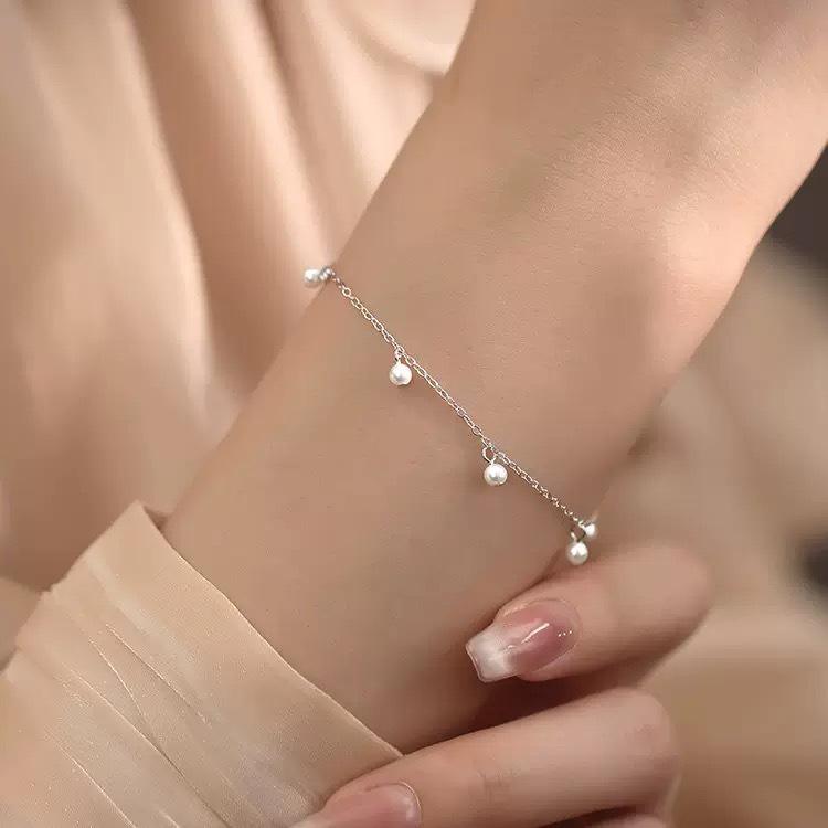 S925 Sterling Silver Tassel Round Bead Pearl Bracelet - Women's Japanese & Korean Niche Fashion Jewelry