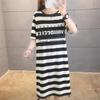 Letnia sukienka T-shirt w paski slim - Damska koreańska średniej długości w stylu wróżki
