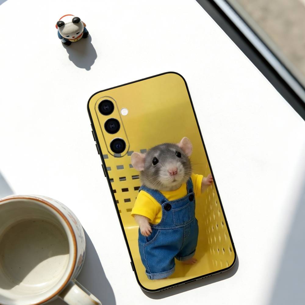 

Cute Hamster Phone Case Black Silicone Soft For Samsung Galaxy A73,A72,A71,A70,A53,A52,A51 Samsung a32 4g