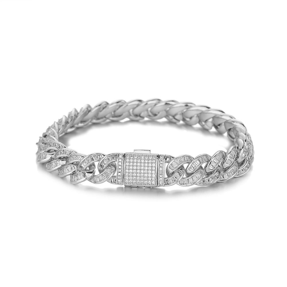 

Flat Cuban Chain 11mm Oval String Ring Cuban Diamond Chain Full Diamond T Square Zircon Men s Bracelet Necklace Cuban Bracelet 7inch (length about 18cm)