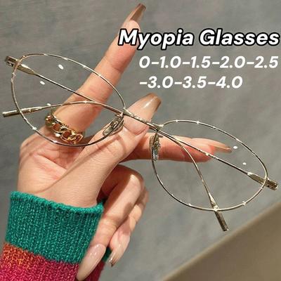 Retro Oval Frame Cat Eye Myopia Glasses Women Fashion Trendy New Ultra Light Blue Light Lblocking Near Sight Eyeglasses -2.5