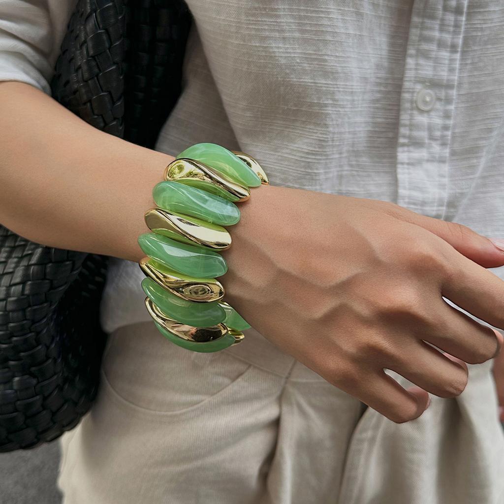 Retro Bunt gefärbtes Acrylharz Elastizität Armreif Geometrisch Übertrieben Breit Rund Stretch Armreifen für Frauen Klobiger Schmuck