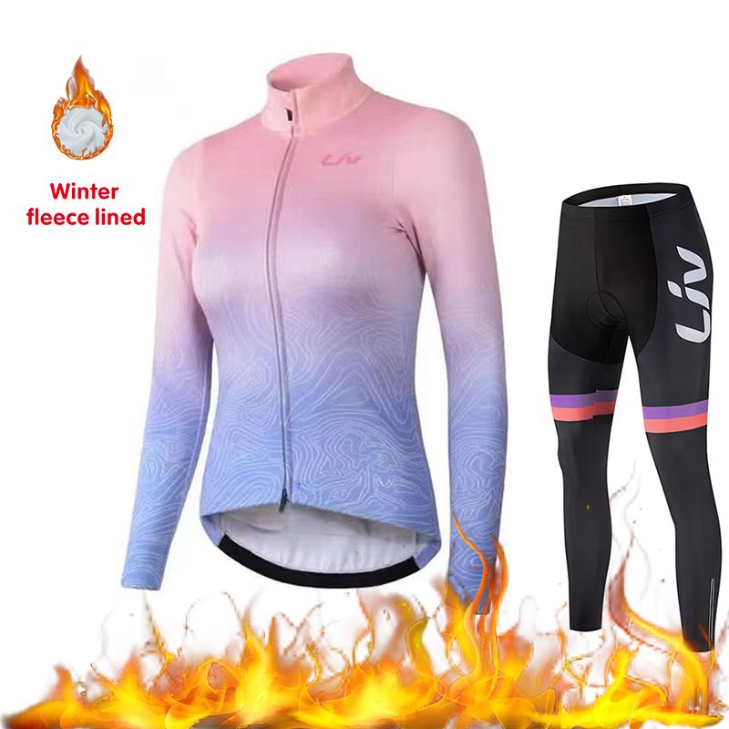 Winter Cycling Sportswear Set Women's Cycling Jersey Cycling Bib Warm 2026 Velvet Warm Cycling Suit Set Windproof Cycling Jacket Cycling Pants