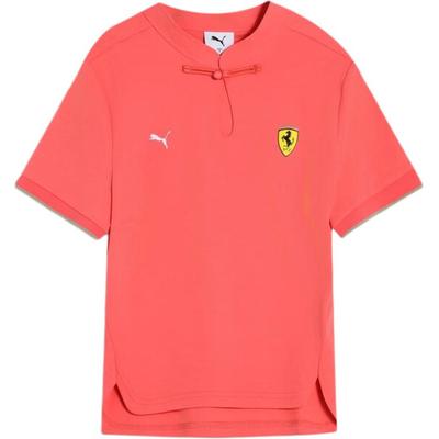 Puma X Ferrari Collaboration China Limited Series Comfortable Pullover Stand Collar Short Sleeve T-Shirt Women Tops Pink 634328-07