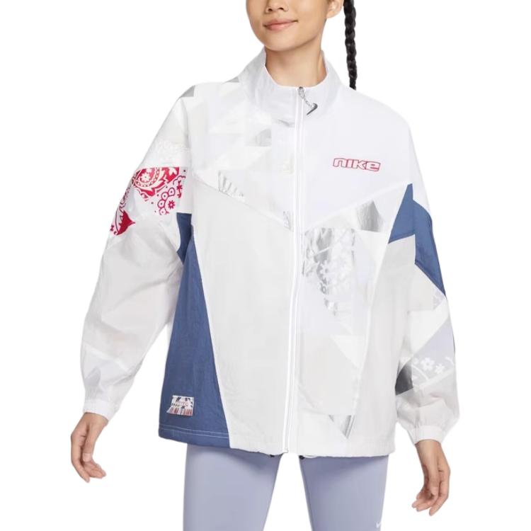 Nike Buchstaben-Print Colorblock Vintage Sport Stehkragen Strickjacke Damenjacke Off-White FQ0369-030