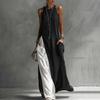 Damen Langes Fließendes Tanktop Seitenschlitz Rundhalsausschnitt Ärmellos Maxikleid Sommerlich Lässig Strand Sonnenkleid mit Taschen