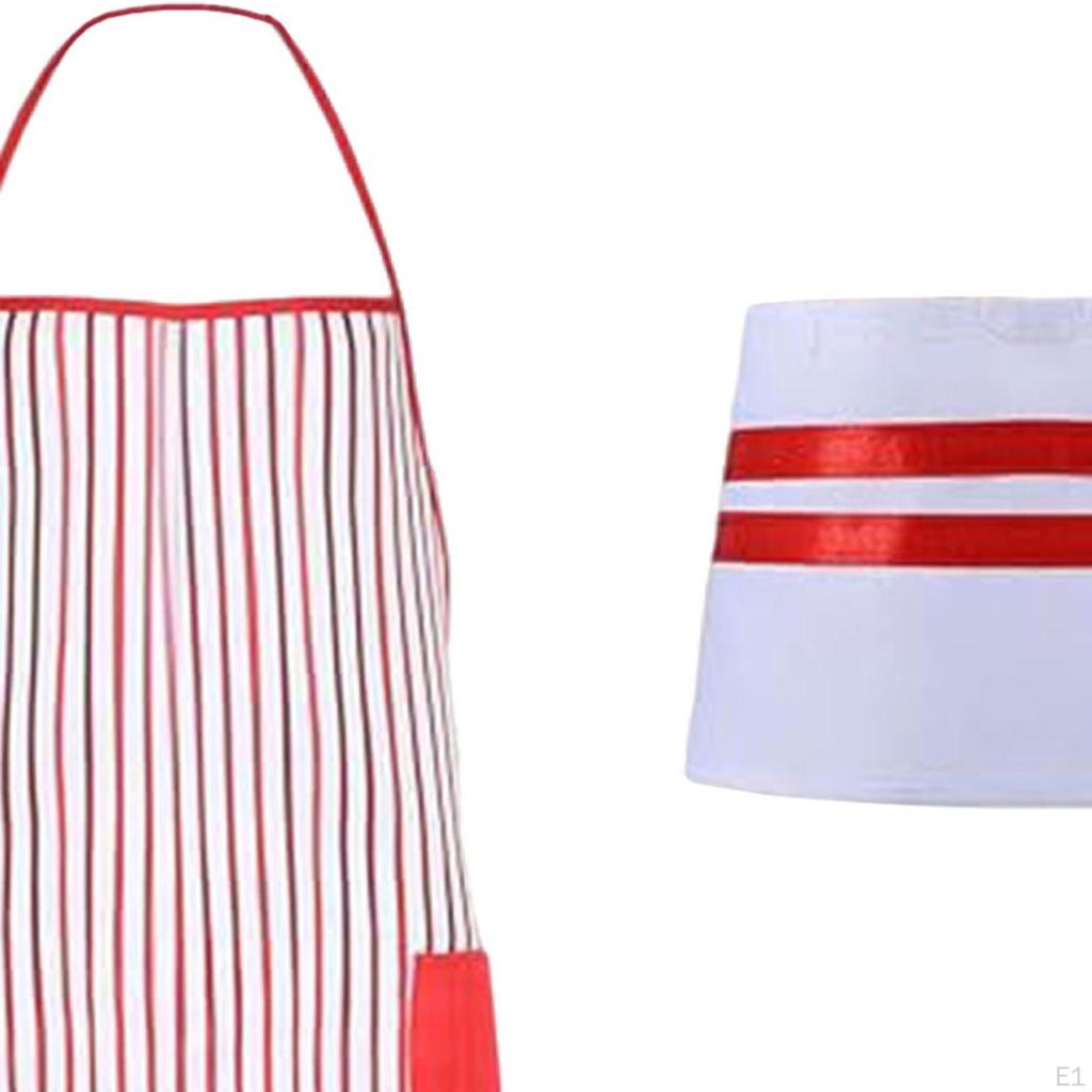 Waiter Adult Costume Kit Red White Striped Apron Soft Multiuse with Two Pockets