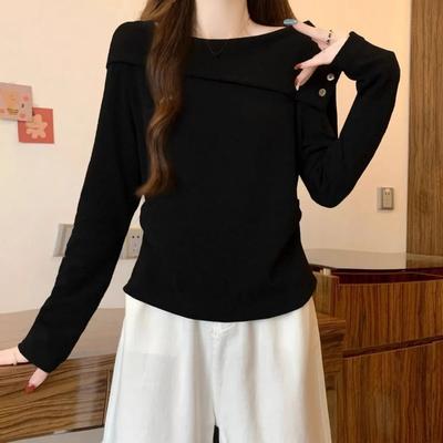 Autumn New Popular One Shoulder T-shirt Women Long-sleeved Top Bottoming Shirt Tees