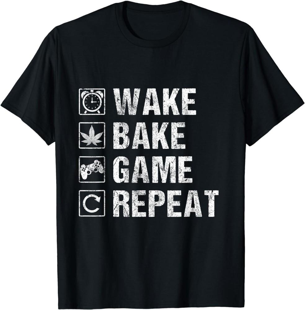 

Wake Bake Game Repeat | Video Game Weed Smoker Pot Gift Unisex T-Shirt S