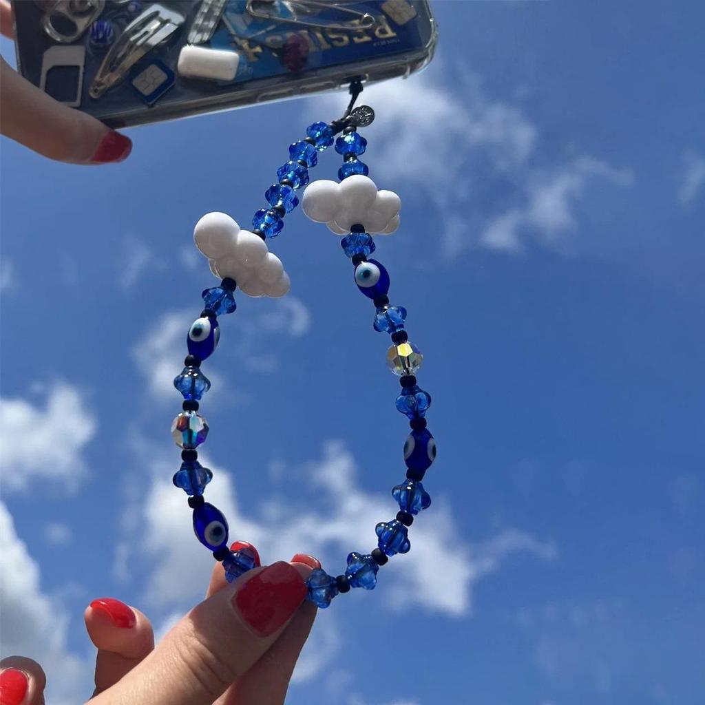 KKBEAD Sky & Clouds Turkish Evil Eye Beaded Anti-Lost Phone Chain for Girls, Ins Style