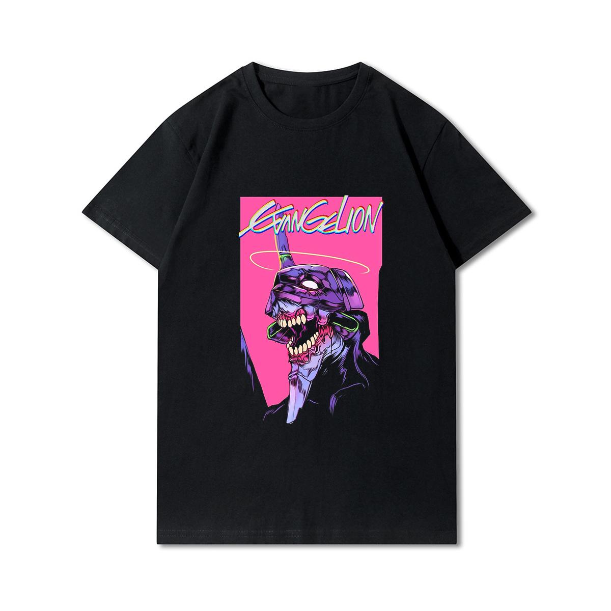 

Мужские футболки с принтом «Евангелион» больших размеров, хлопковые топы с круглым вырезом, летние повседневные черные футболки в стиле аниме 2XL