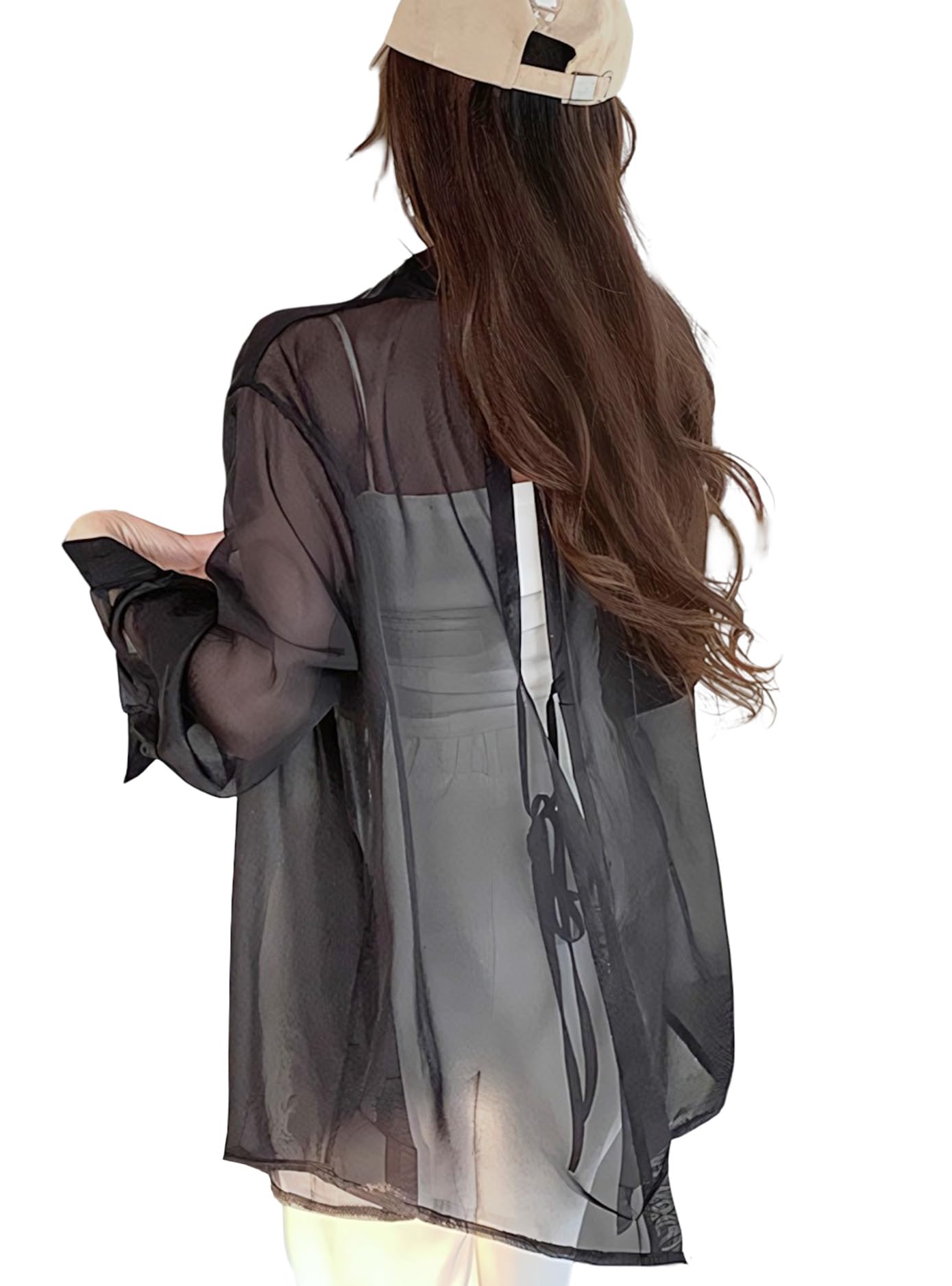 

Yuoku Прозрачная Летняя Длинная Свободная Легкая Рубашка с Защитой от УФ-лучей, Блестящая Прозрачная, Один Размер, Женская Рубашка, Блузка, Рукав, Посадка, Повседневная, Защита, чёрный