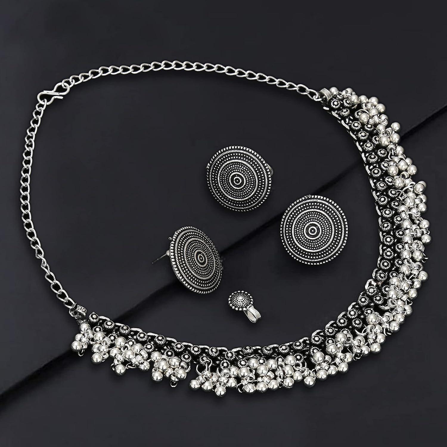 

Sasitrends комплект комбинированного колье из окисленного немецкого серебра с кольцом для женщин и девочек