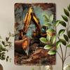 Vintage Metal Tin Sign Excavator Rustic Wall Art Garage Bar Decor