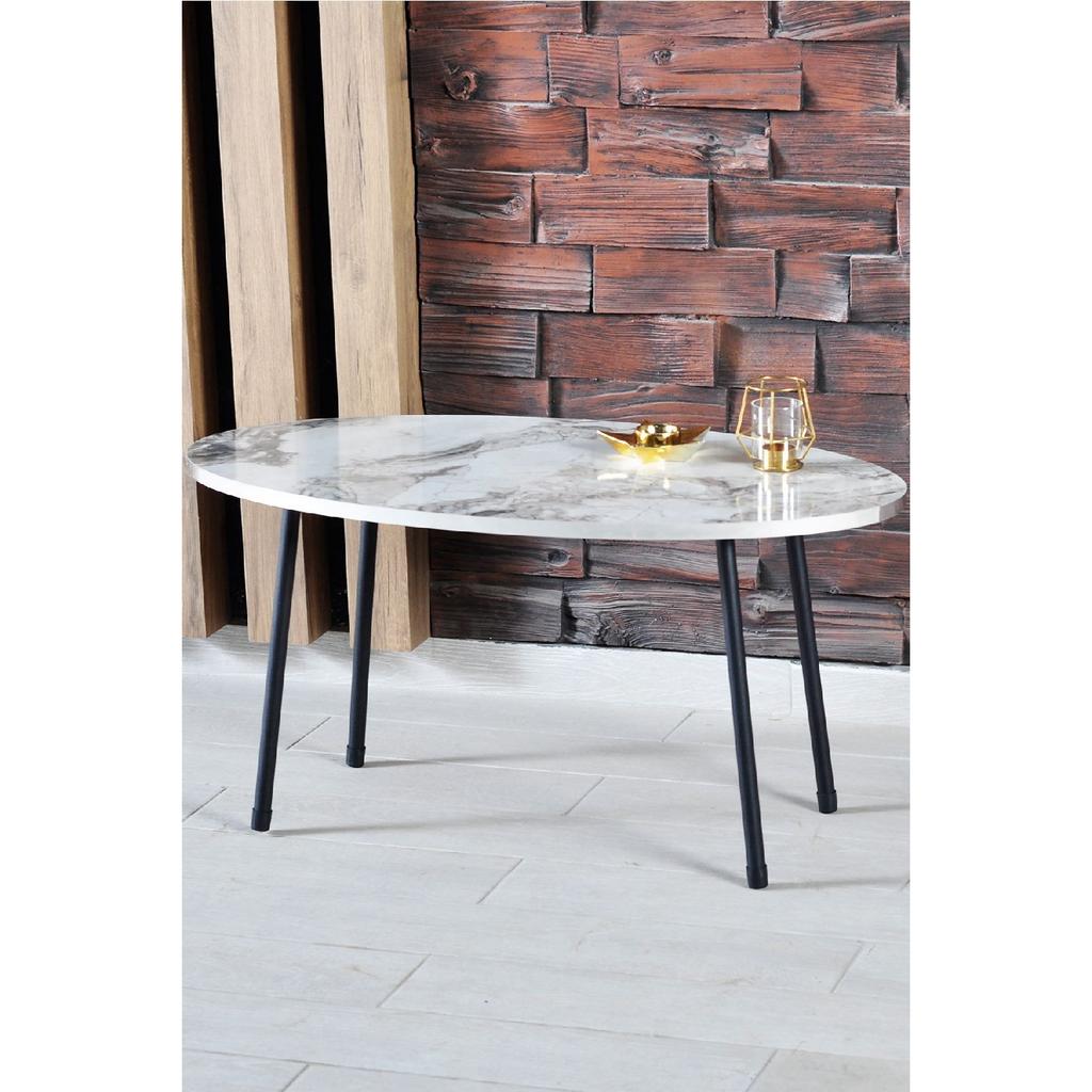 Silver Ellipse Black Metal Leg Coffee Table