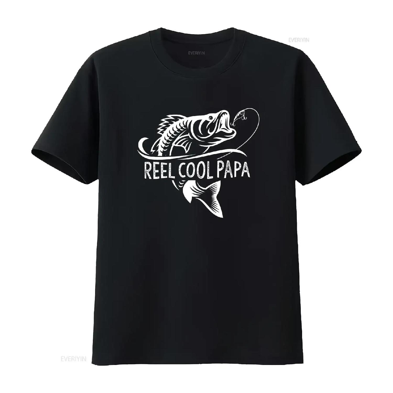 Mens Reel Cool Papa Fishing Dad s Father s Day Fisherman Fish T Shirt vintage Washed graphic Unisex Slightly Versatile fashion S чёрный