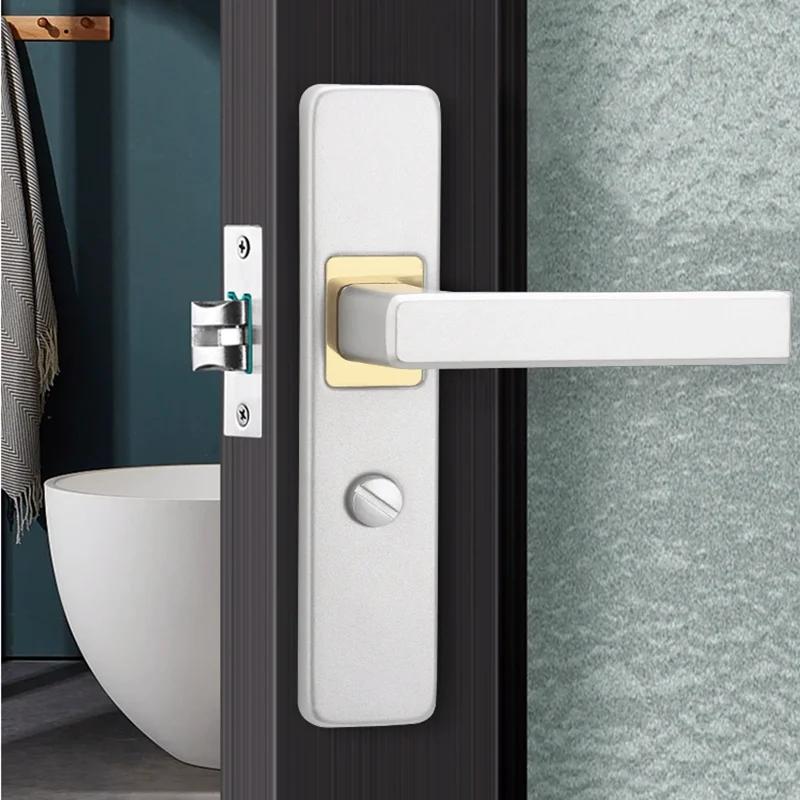 Toilet Door Lock, Aluminum Alloy Indoor Bathroom Door Handle, Single Tongue, Lock Accessories, Furniture Hardware, Keyless