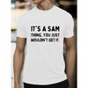 Sam Thing" Men's Casual Short Sleeve T-Shirt - Breathable , Geometric Print, Round Neck - Perfect for Summer