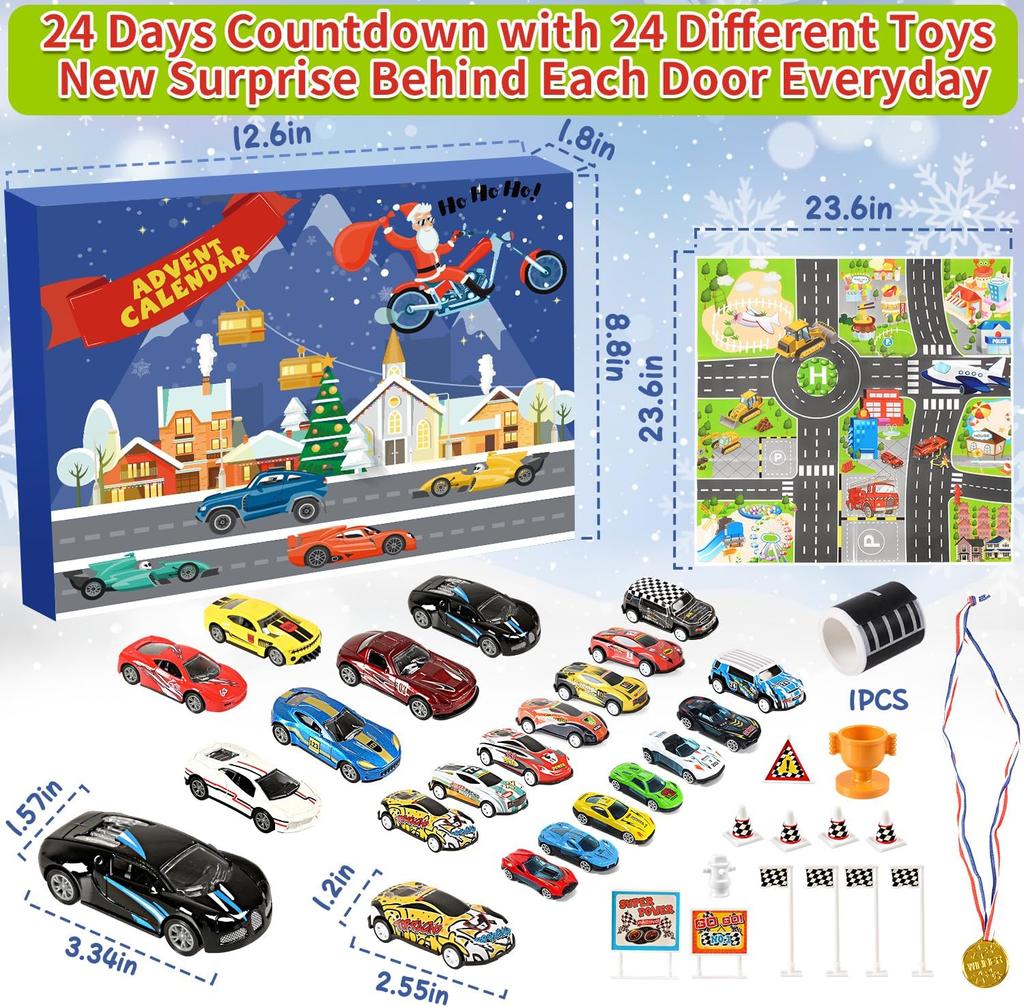 Humairc Car Advent Calendar 2025 Boys Advent Calendar 2025 24 Racing Cars Christmas Calendar Children from 3 Years