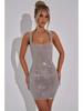 Women's Winter 2024 Rhinestone Backless Dress with Spaghetti Straps - Solid Color, Sexy & Sleeveless, Waist-Hugging Design