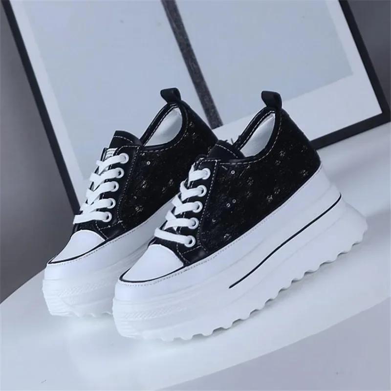 Fashion Women Sneakers Casual Platform Trainers White Shoes 8CM Heels Autumn Wedges Breathable Woman Height Increasing Shoes
