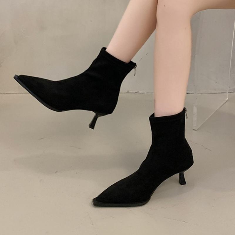

Осенний Новый Стиль Женские Винтажные Ботильоны с Острым Носком Дизайнерские Туфли на Тонком Низком Каблуке Современные Короткие Ботинки Zapatos De Mujer 35 чёрный
