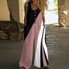 Women's Fashion Casual Button-down Sleeved Jumpsuit Retro Color Block Stitching Printed Cotton Pocket Jumpsuit