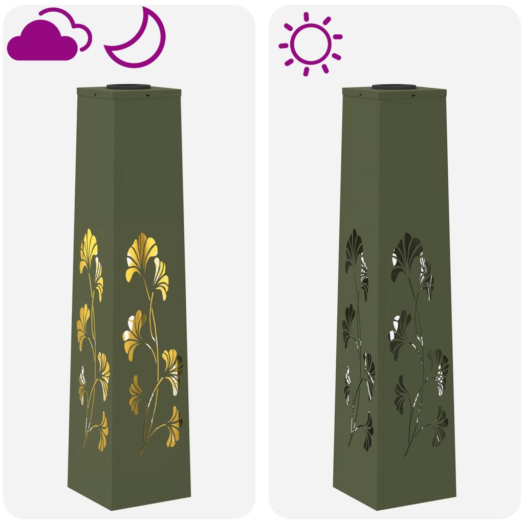 Solar LED Path Light 2 Pcs Olive Green Cold Rolled Steel
