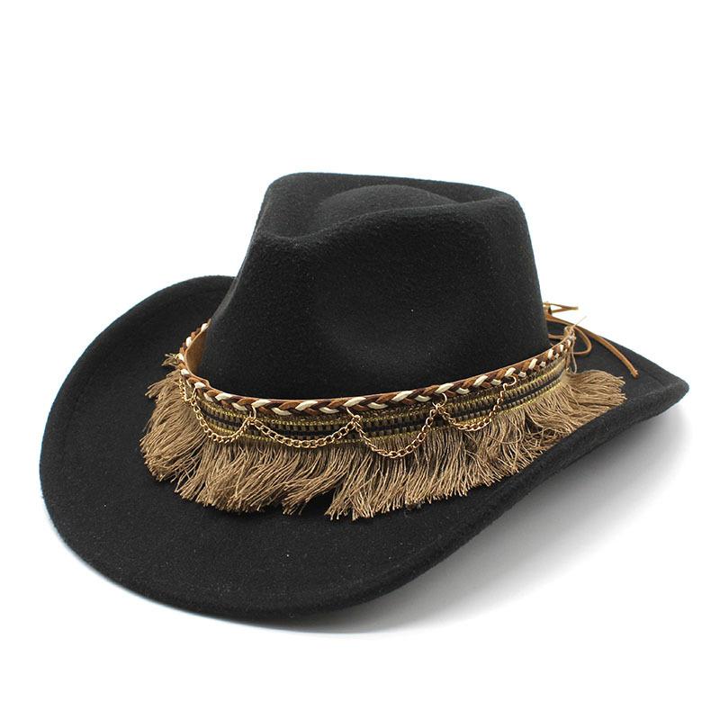 Retro Ethnic Style Tassel Felt Hat, Unisex Jazz Flat Brim Hat, British Wool Top Hat, Felt Hat
