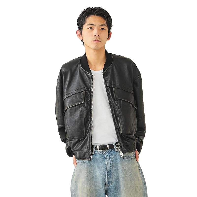 

[Beams] blouson Distressed processing leather short blouson men s BLACK M