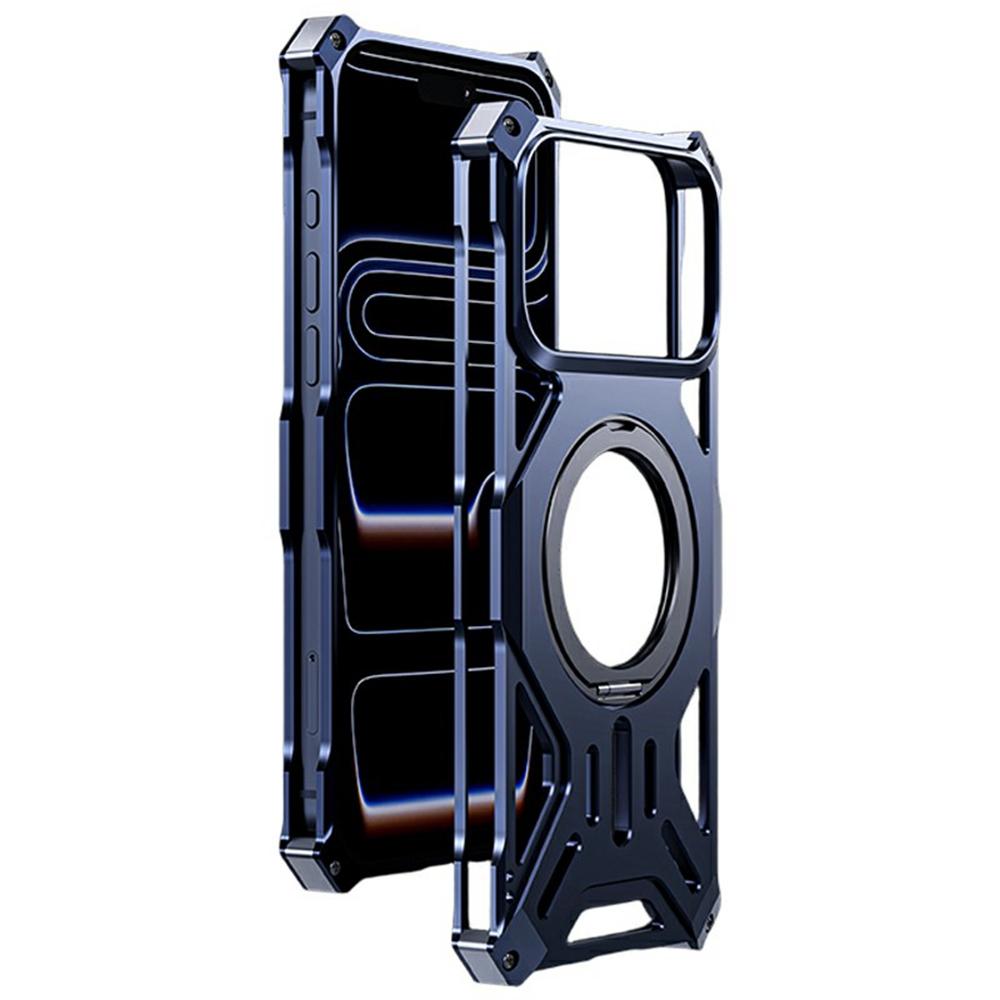 

For iPhone 17 Pro Max Case Kickstand Frameless Aluminum Alloy + Silicone Phone Bumper Cover