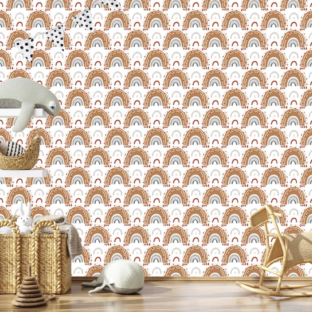 Rainbows and Butterflies Boho Wallpaper, Orange and Beige, for Living Room and Bedroom, 50x1000