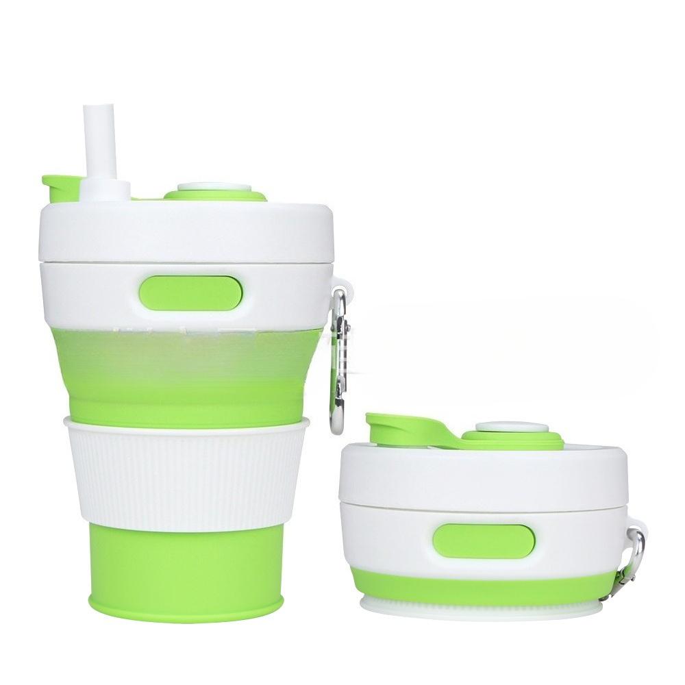 1pc 450ml Foldable Portable Telescopic Water Cup Outdoor Travel Silicone Coffee Cup Straw Cup with Buckle Save Space