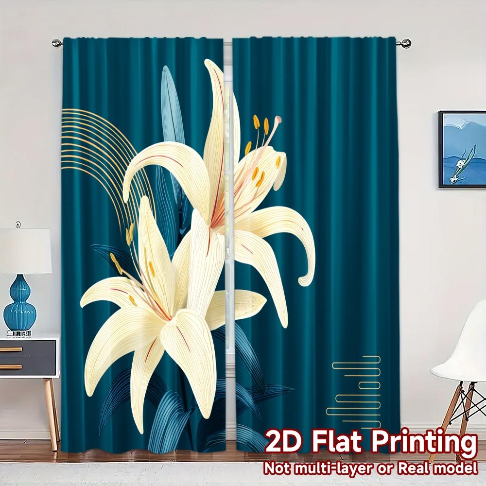 

Set Of 2 Flat Printing Curtains Without Rod Floral Elegance Blue Women Is Day Festival Popular Drapes Versatile Made Polyester W100*H70(CM)-Grommet top&2PCS