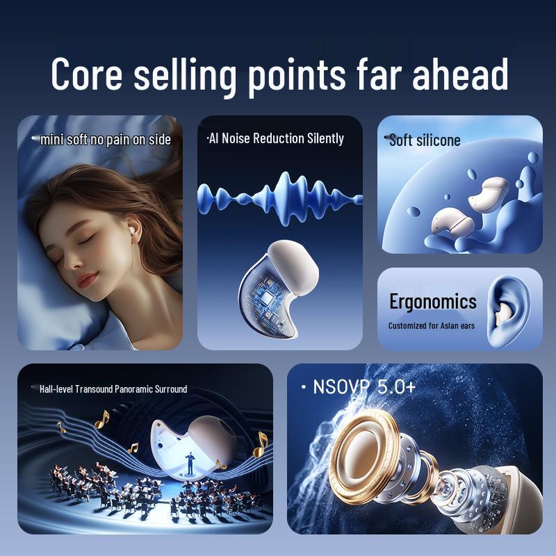Naiye Ultra-Thin Wireless Sleep Earbuds: Waterproof, Noise-Canceling, Bluetooth Sport Earphones