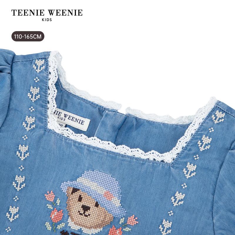 Teenie Weenie Kids Girls' Square Neck Puff Sleeve Denim Dress