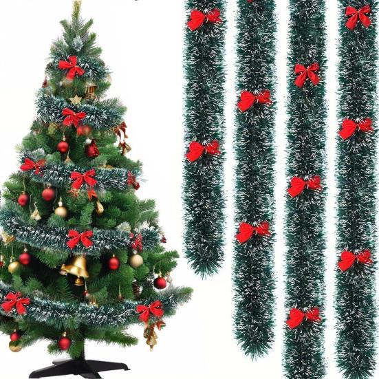 6.5FT Christmas Garland with 6 Pcs Red Bows Artificial Greenery Pine Garland for Mantle Stair Fireplace Home Party Decoration