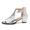 Fashion Summer Women Chunky High-Heeled Pumps Gold Silver Hollow Mesh Sandals Rome Gladiator Fish Mouth Zapatillas Mujer Elegantes