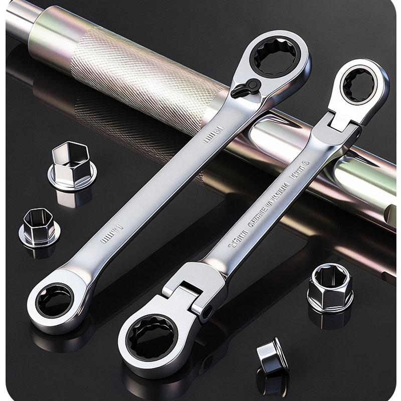 7-in-1 Double Head Ratchet Wrench Set with Interchangeable Shaking Heads Flexible Joint Removable Socket for Multi Size Tasks