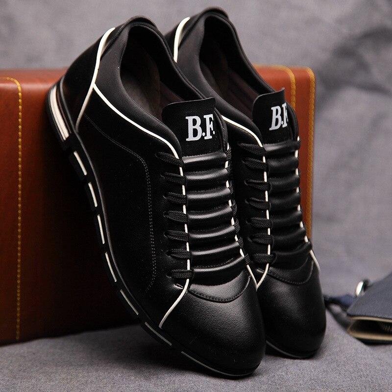 Spring Autumn New Men Shoes Casual Sneakers Fashion Solid Leather Shoes Formal Business Sport Flat Round Toe Light Breathable