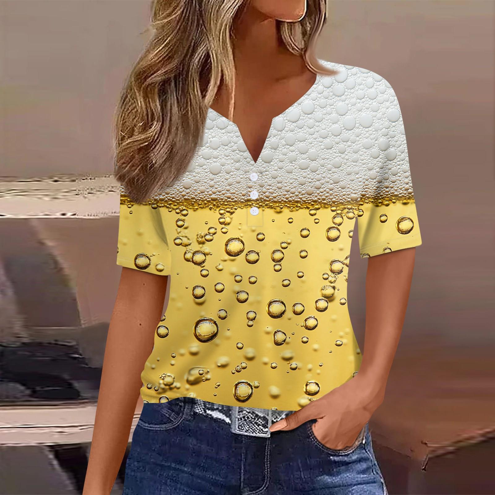 

Жен. Футболка Футболка С принтом Пуговицы С короткими рукавами Повседневные Выходные Мода Классический V-образный вырез Обычный Верх XL жёлтый