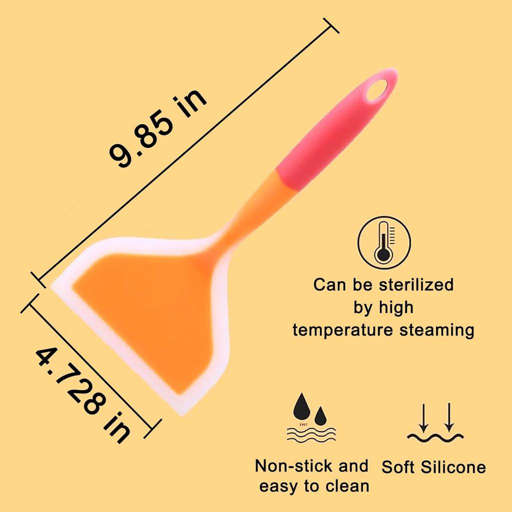 10inch Of Silicone Spatula, For Nonstick Cookware Flat Wide Pancake Multifunction Spatula Food Turner Heat Resistant Kitchen Omlet Flipper For Egg