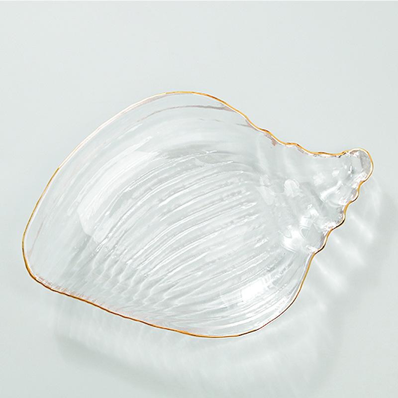 Ocean Series Gold Rimmed Seashell Glass Plate for Snacks & Desserts