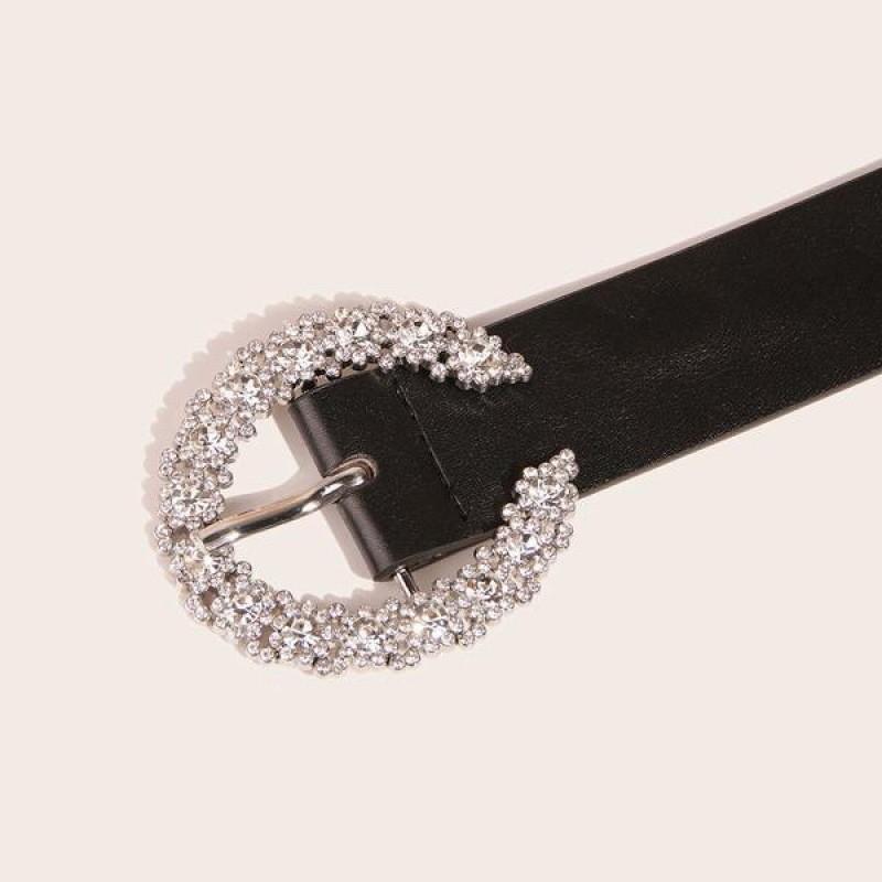 Stylish Black And Brown Rhinestone Buckle Pu Belt For Women Fashion Accessory